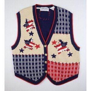 JANTZEN CLASSICS - WOMEN'S PATRIOTIC AMERICAN FLAG THEMED SWEATER VEST - SIZE L